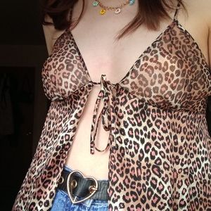Leopard print silk tie front cami top by Magic Silk